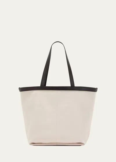 Bottega Veneta Medium Canvas And Leather Tote Bag In White