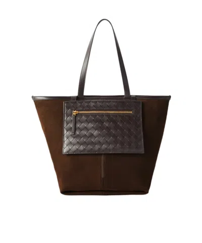 Bottega Veneta Flip-flap Suede And Intrecciato Leather Shoulder Bag In Black