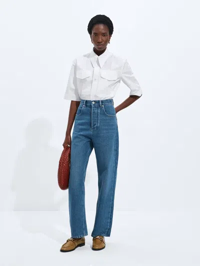 Bottega Veneta Medium Indigo Wide Leg Jeans In Blue