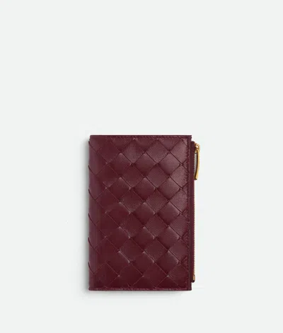 Bottega Veneta Medium Intrecciato Bi-fold Zip Wallet In Barolo