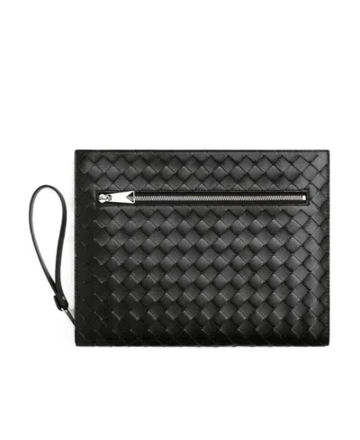 Bottega Veneta Medium Intrecciato Leather Clutch Bag In Black