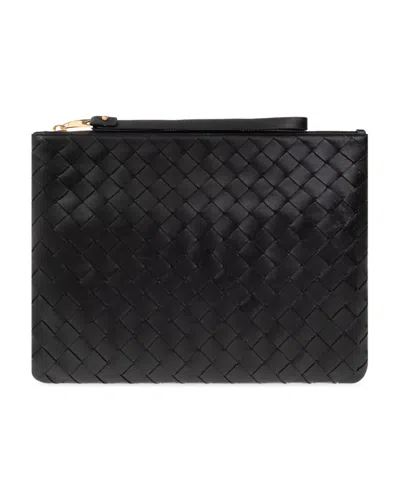 Bottega Veneta Medium Intrecciato Leather Pouch In Black