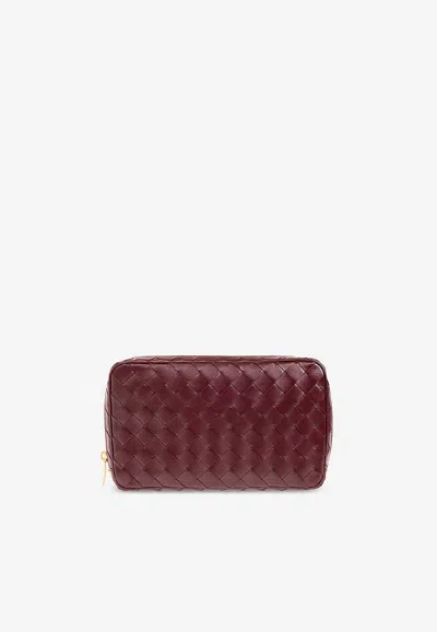 Bottega Veneta Medium Intrecciato Zipped Organizing Pouch In Burgundy