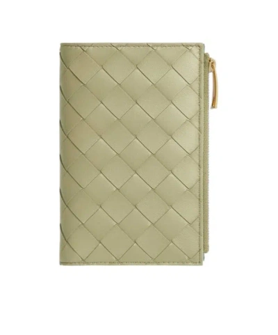 Bottega Veneta Medium Knitted Double Fold Wallet In Nude