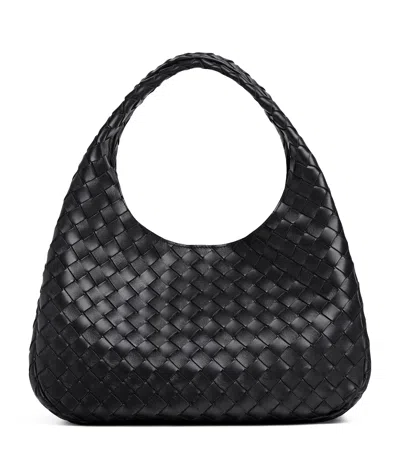 Bottega Veneta Medium Leather Intrecciato Campana Shoulder Bag In Black