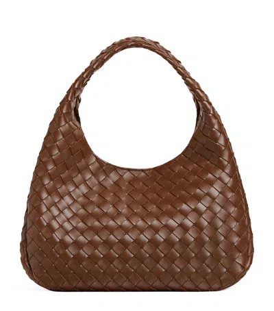Bottega Veneta Medium Leather Intrecciato Campana Shoulder Bag In Gray