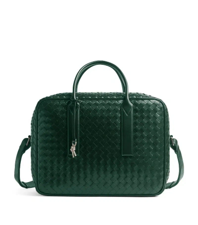 Bottega Veneta Medium Leather Intrecciato Duffle Bag In Green