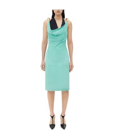 Bottega Veneta Medium Length Dress In Metal Details In Green