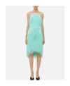 Bottega Veneta Sky Blue Fringed Midi Dress In Green