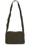 Bottega Veneta Medium Padded Tech Cassette Waxed Canvas In Olive & Silver