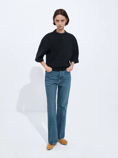 Bottega Veneta Medium Wash High Waist Embossed Jeans Size 38 In Blu