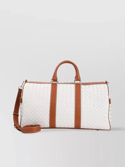 Bottega Veneta Medium Woven Duffle Bag With Top Handles In White