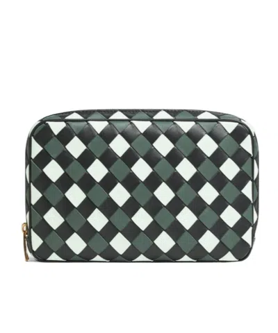 Bottega Veneta Medium Woven Zipper Clutch In Rock Ash/glacier Blue/aloe Green