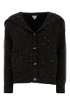 Bottega Veneta Melange Dark Brown Wool Blend Cardigan In Brown