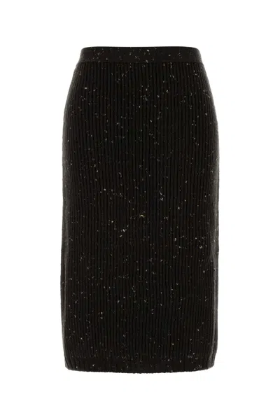 Bottega Veneta High Waist Wool Blend Knee Length Skirt In Black
