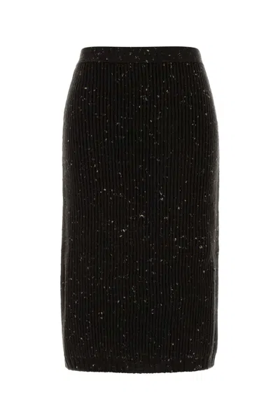 Bottega Veneta Melange Wool Blend Skirt In Brown