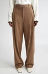 Bottega Veneta Mélange Wool Blend Stretch Tricotine Pants In Brown