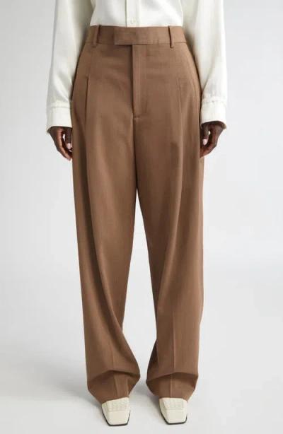 Bottega Veneta Mélange Wool Blend Stretch Tricotine Pants In Brown