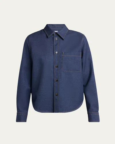 Bottega Veneta Melange Wool Cotton Drill Button-down Shirt In Blue