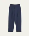 Bottega Veneta Melange Wool Drill Pleated Tapered-leg Trousers In Blue
