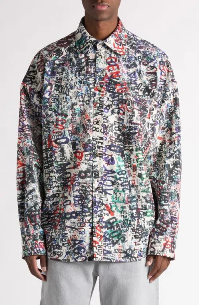BOTTEGA VENETA BOTTEGA VENETA MEMORY PRINT RELAXED FIT COTTON & WOOL BUTTON-UP SHIRT