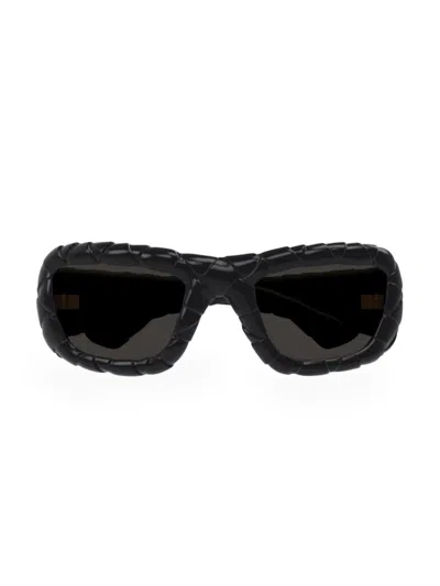 Bottega Veneta Men's 56mm Intrecciato Rectangular Sunglasses In Black Dark Grey