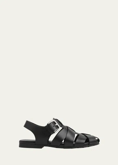 Bottega Veneta Men's Alfie Calf Leather Fisherman Sandals In Black