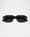 Bottega Veneta Men's Intrecciato Wirecore 50mm Rectangular Sunglasses In Black