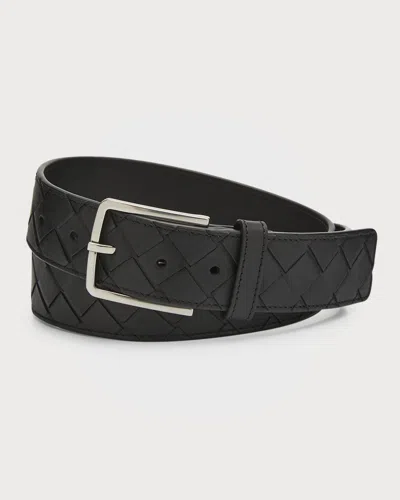 Bottega Veneta Men & Apos;s Cintura Intrecciato Leather Belt In Red