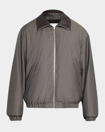 Bottega Veneta Men & Apos;s Shadow Stripe Intrecciato Leather-collar Jacket In Gray
