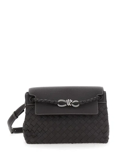 Bottega Veneta Men 'andiamo Brown Shoulder Bag With Knot Detail On The Front And Intrecciato Motif I In Multi