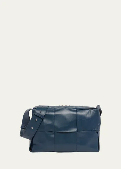 Bottega Veneta Men's Arco Medium Crossbody Camera Bag In Deep Blue-silver