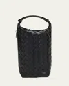 Bottega Veneta Men's Avenue Intrecciato 15 Leather Zip Pouch In Black-silver