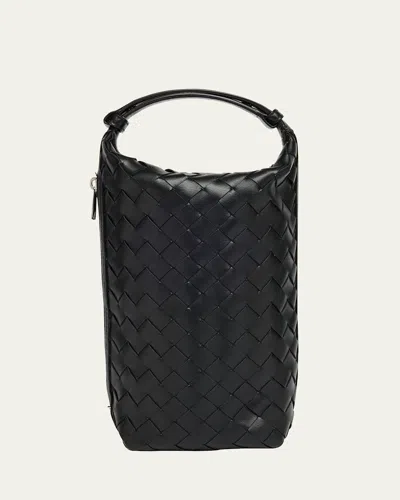 Bottega Veneta Men's Avenue Intrecciato 15 Leather Zip Pouch In Black-silver