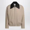Bottega Veneta Men Beige Jacket With Woven Collar In Gray