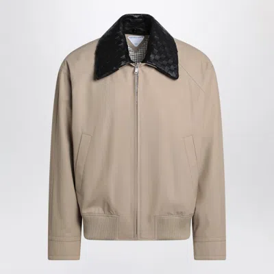 Bottega Veneta Men Beige Jacket With Woven Collar In Cream