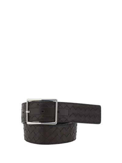 Bottega Veneta Leather Intrecciato Belt In Camping Silver