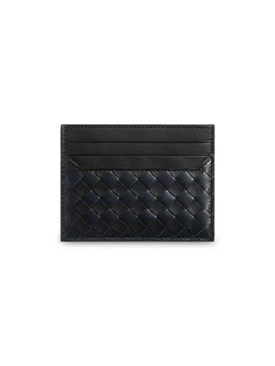 Bottega Veneta Men's Bicolor Intrecciato Piccolo Leather Card Case In Blue