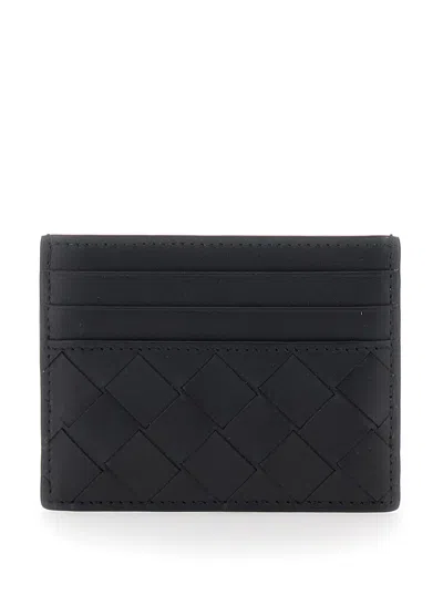 Bottega Veneta Men Black Card-holder With Intreccio Motif In Leather Man