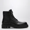Bottega Veneta Black Grained Calf Leather Haddock Lace Up Ankle Boots In Black