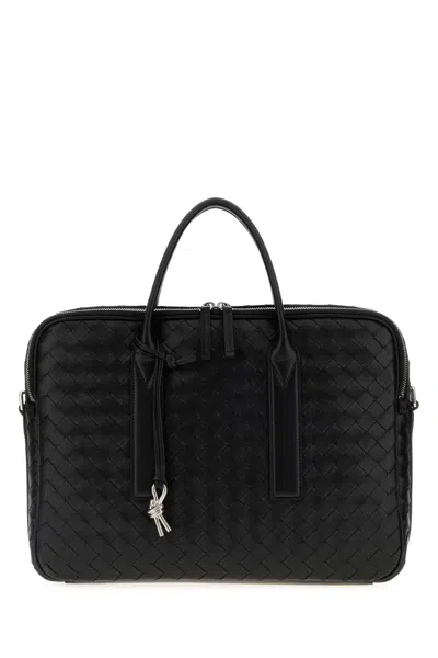 Bottega Veneta Men Black Leather Getaway Briefcase