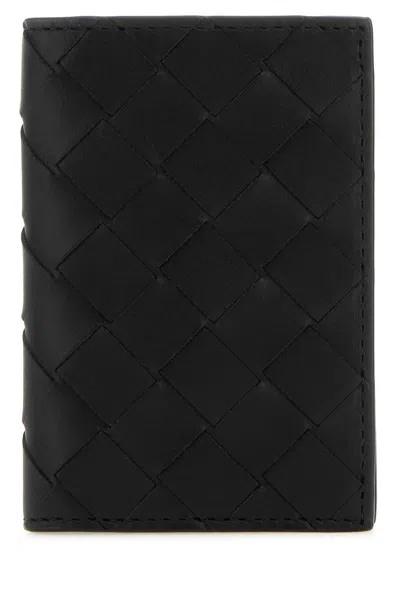 Bottega Veneta Men Black Leather Intrecciato Card Holder