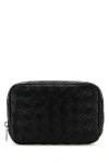 Bottega Veneta Men Black Leather Small Intrecciato Beauty Case In Black