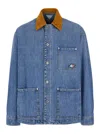 Bottega Veneta Men Blue Jacket With Suede Collar And Logo Patch In Denim Man In Blue