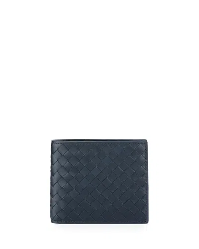 Pre-owned Bottega Veneta Men's  Basic Bifold Wallet Woven In Navy Blue