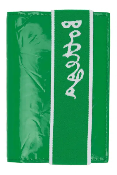 Pre-owned Bottega Veneta Men's  Elastic Band Bifold Card Case In Green/white