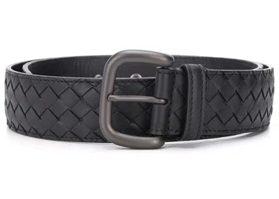 Pre-owned Bottega Veneta Men's  Hand Woven Soft Nappa Leather Belt In Black
