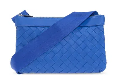 Pre-owned Bottega Veneta Men's  Intrecciato Duo Crossbody In Cobalt Blue