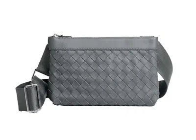 Pre-owned Bottega Veneta Men's  Intrecciato Duo Crossbody In Thunder