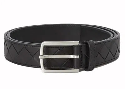 Pre-owned Bottega Veneta Men's  Intrecciato Leather 1in Belt In Black